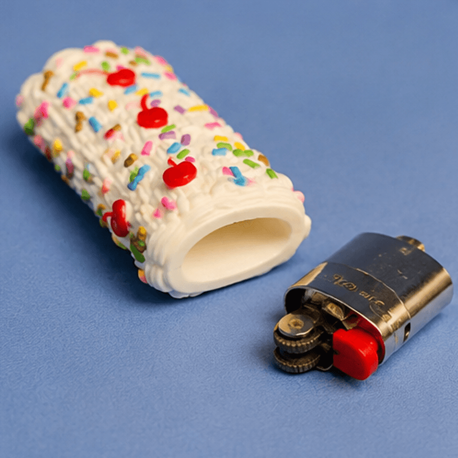 The buttercream sleeve slipped off the lighter